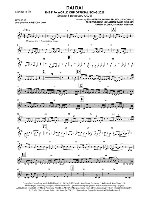 Dai Dai (Arr. Christoph Ohm) - Shakira & Burna Boy (Clarinet Solo)