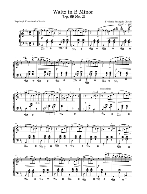 Waltz in B minor (Posthumous) op. 69, No. 2 – Frédéric Chopin