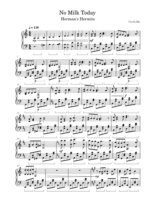 No milk today – Hermans Hermits No Milk Today – Herman's Hermits – Piano Version
