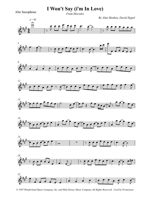 I Won't Say (i'm In Love) (Arr. Wesley S. SIlva) - David Zippel, Alan Menken (Alto Sax Solo)