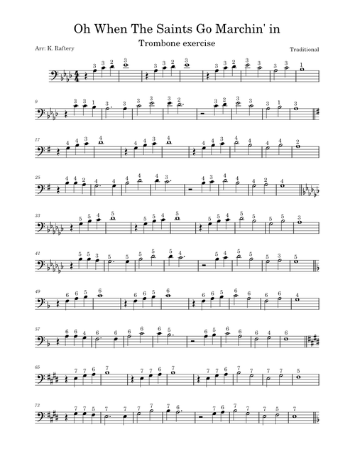 Trombone slide position exercise - When The Saints Go Marchin' in