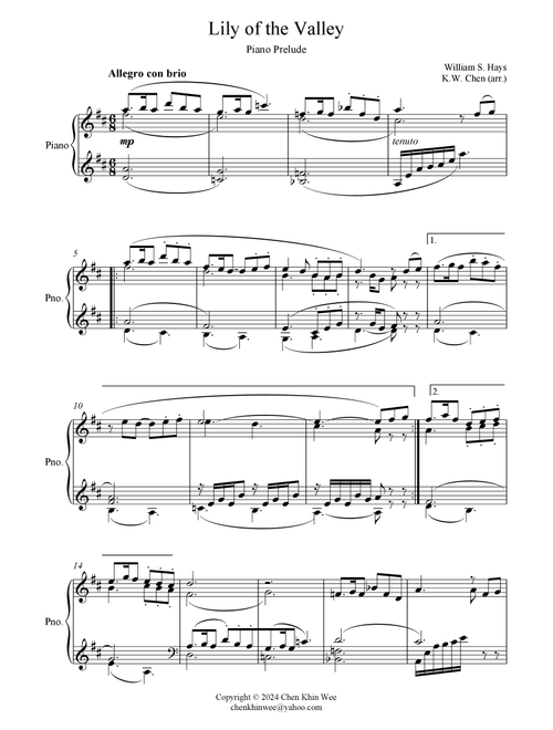 The Lily of the Valley – Sacred Piano Solo Hymn (William Hays) (Arr. Khin-Wee Chen) (Piano Solo)