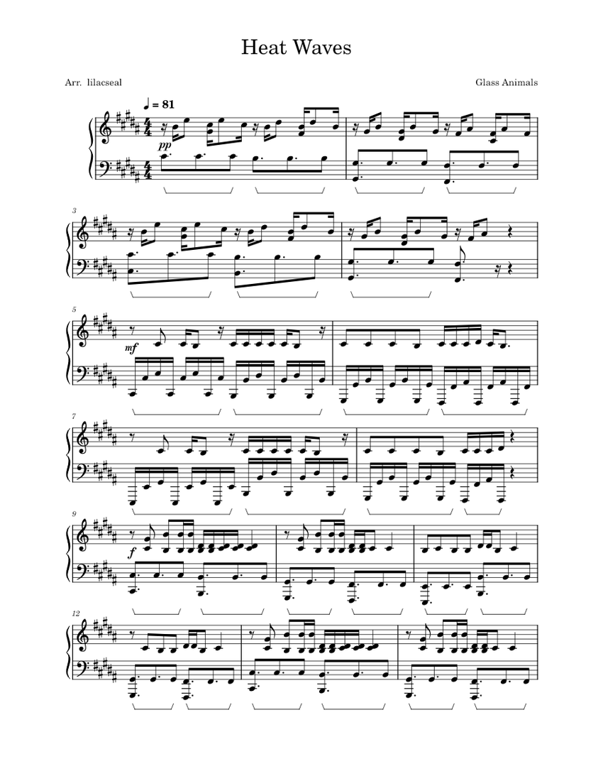 Heat Waves - Glass Animals Sheet Music for Piano (Solo
