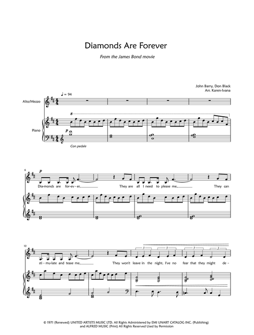 Diamonds Are Forever (Arr. Karen Ivana) - John Barry, Don Black (Piano Vocal)