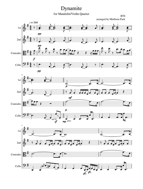 Dynamite - BTS (Mandolin/String Quartet Version)