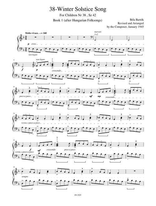 B. Bartok, For Children, Vol. 1, Nr 38-Winter Solstice Song , Sz42
