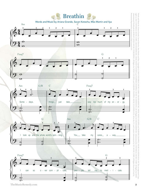 Breathin (Arr. Gaili Schoen for TheMusicRemedy.com) - Ariana Grande (Piano-Vocal-Guitar (Piano Accompaniment))