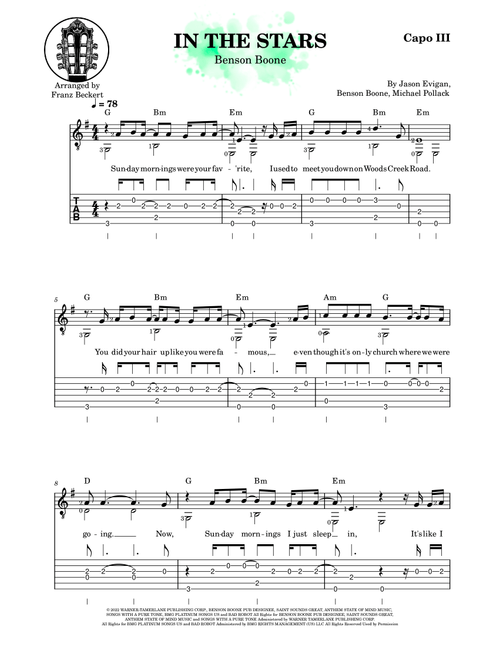 In The Stars (Arr. Franz Beckert) - Benson Boone (Easy Guitar with TAB)