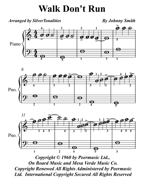 Walk Don't Run (Arr. SilverTonalities) - The Ventures (Easy Piano)