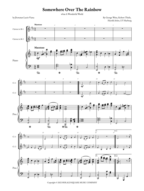 Somewhere Over The Rainbow/what A Wonderful World (Arr. Jhonatan Lucio Viana) - E Y Harburg, George Weiss, Harold Arlen (Instrumental Duet and Piano)