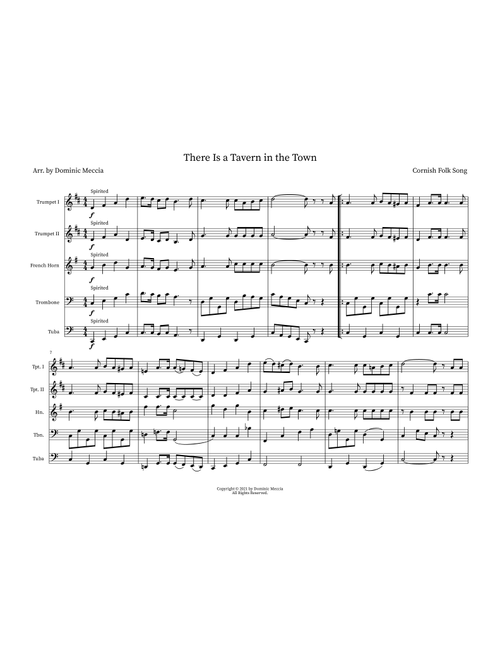 There Is a Tavern in the Town (Arr. Dominic Meccia) - Cornish Folk Song (Brass Ensemble)