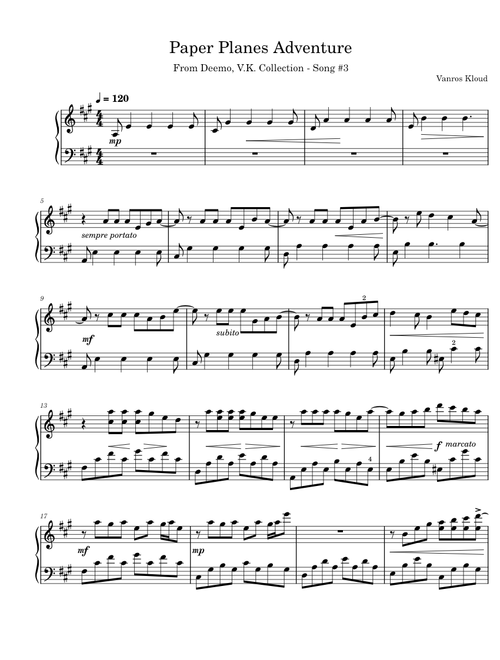 V.K. - Paper Plane's Adventure [Deemo] - Piano Solo