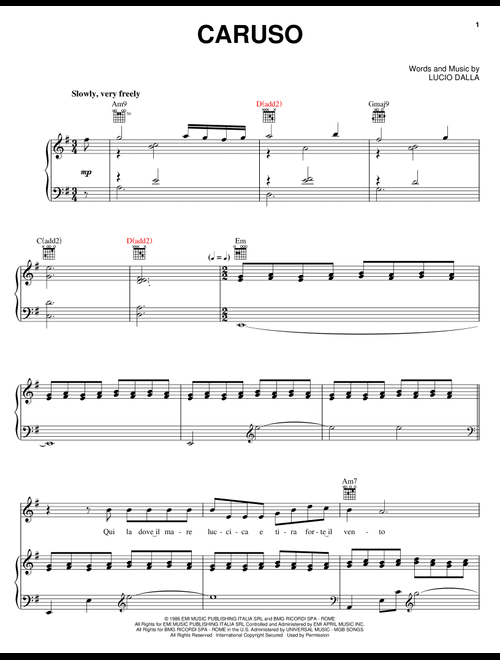 Caruso - Andrea Bocelli (Piano-Vocal-Guitar)
