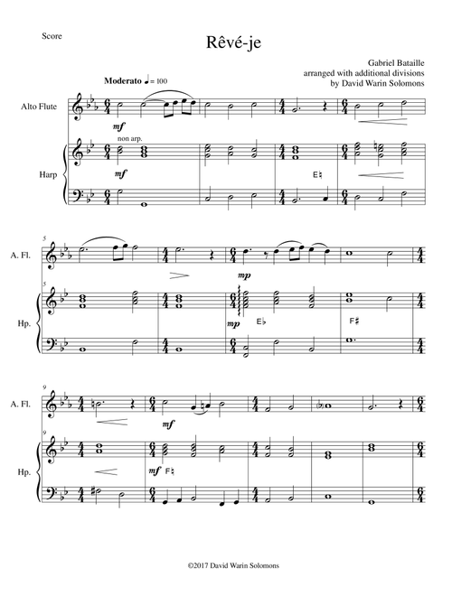 Rêvé-je (Am I dreaming) for alto flute and harp (Arr. David Warin Solomons) - Gabriel Bataille (Instrumental Duet)