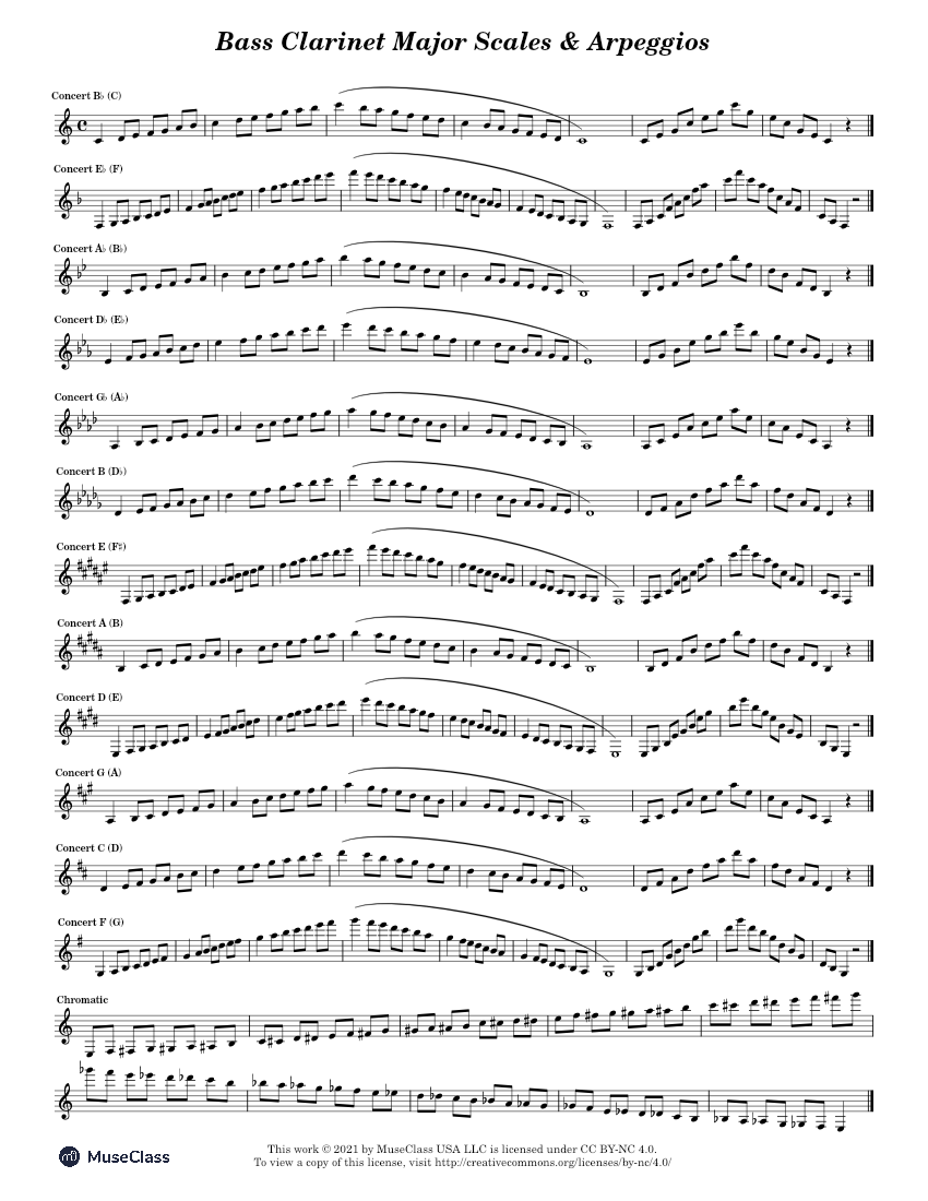 Bass Clarinet Major Scales And Arpeggios Sheet Music For Clarinet Bass ...