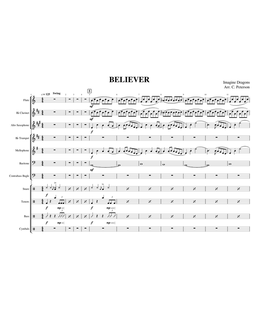 Believer - Imagine Dragons Sheet Music for Euphonium, Tuba, Flute ...