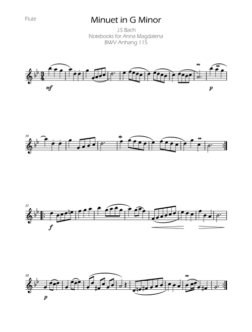 Minuet in G minor BWV Anh. 115 - Bach - Flute (Arr. Ygor Nunes) - Johann Sebastian Bach (Flute Solo)