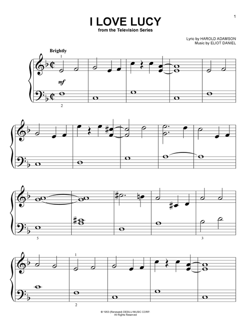 I Love Lucy - Eliot Daniel (Big Note Piano)