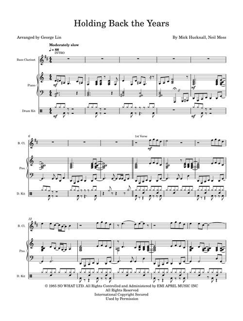 Holding Back The Years (Arr. George Lin) - Simply Red (Instrumental Solo (with Piano Accompaniment))