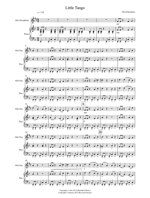 Little Tango for Easy Alto Saxophone and Piano - David Burndrett (Alto Sax and Piano)