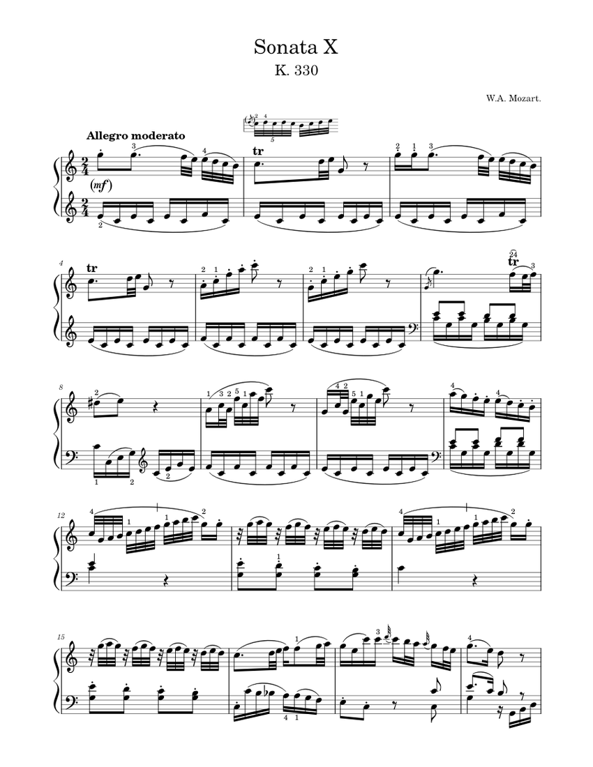 Sonata No. 10, 1st Movement K. 330 Sheet Music for Piano (Solo