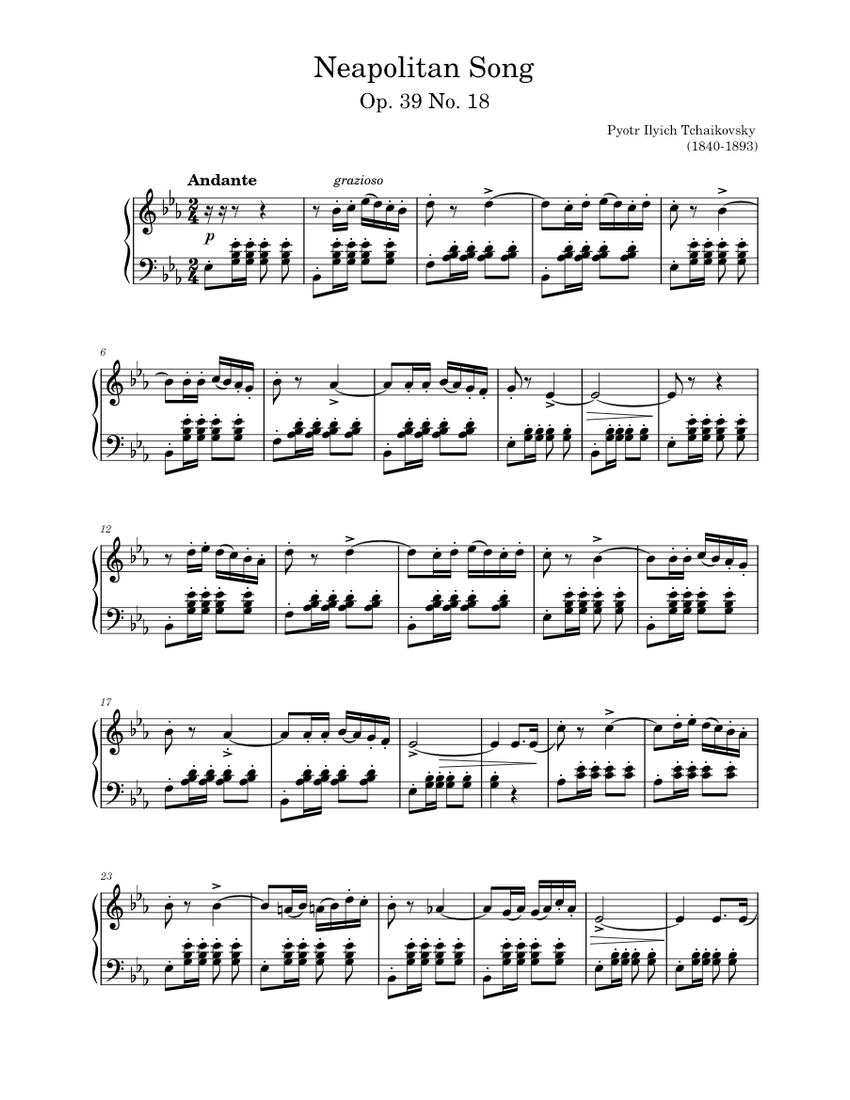 P. I. Tchaikovsky - Neapolitan Song Op. 39. No. 18 Sheet Music for ...