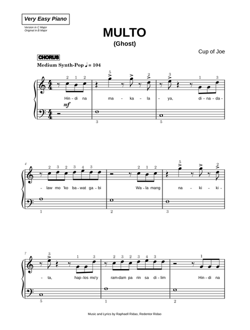 Multo (Ghost) - Cup of Joe (Very Easy Piano)