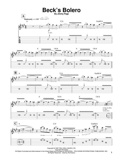 Beck's Bolero - Jeff Beck (Guitar Tab Play-Along)