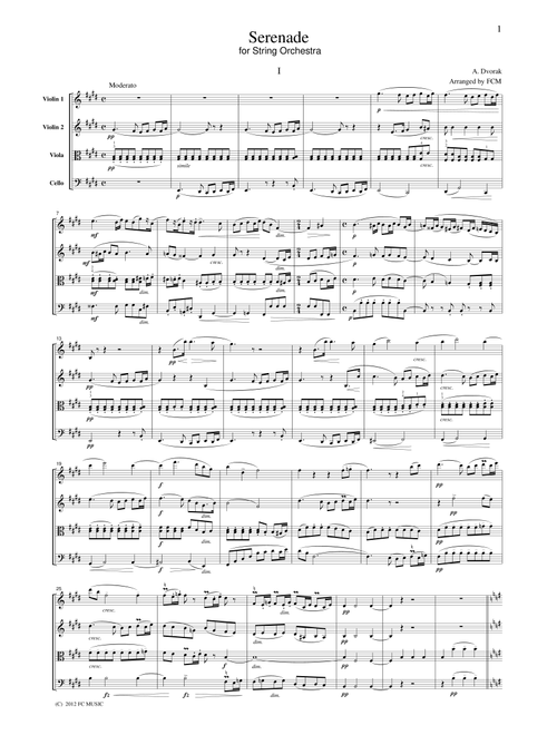 Dvorak Serenade for String Orchestra, 1st mvt., for string quartet, CD205 (Arr. FCMUSIC) (String Quartet)