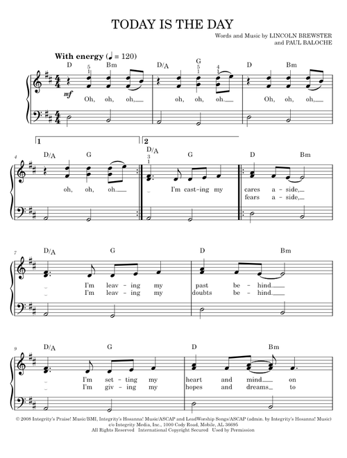 Today Is The Day - Lincoln Brewster, Paul Baloche (Easy Piano)