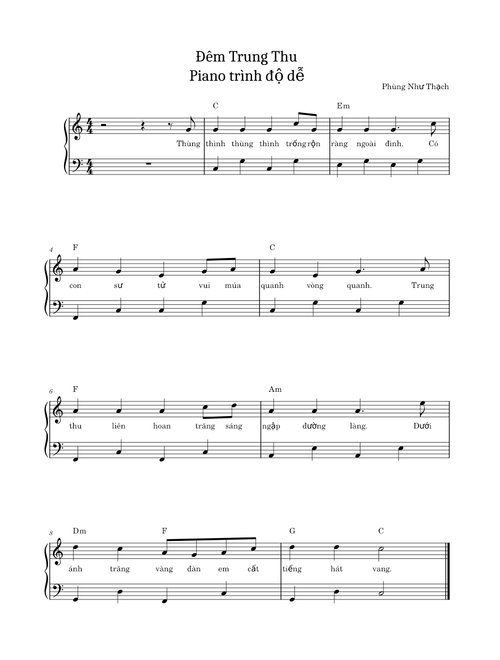 Đêm Trung Thu | Piano sheet easy – Trần Triệu Phú