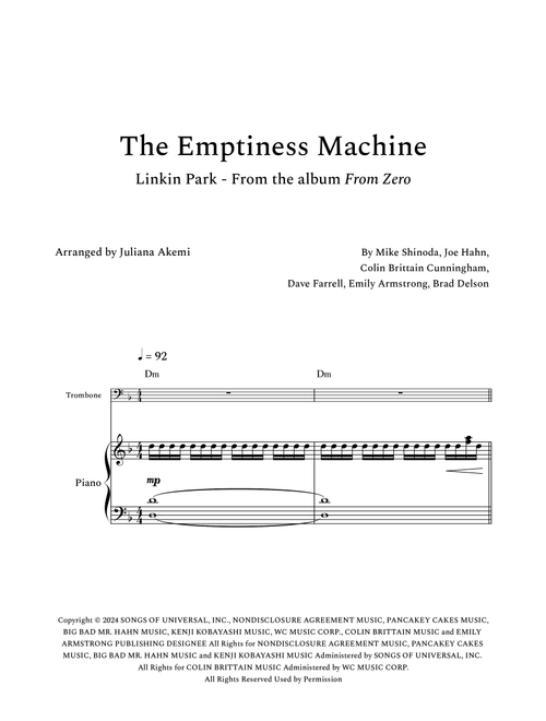 The Emptiness Machine (Arr. Juliana Akemi) - Linkin Park (Trombone and Piano)