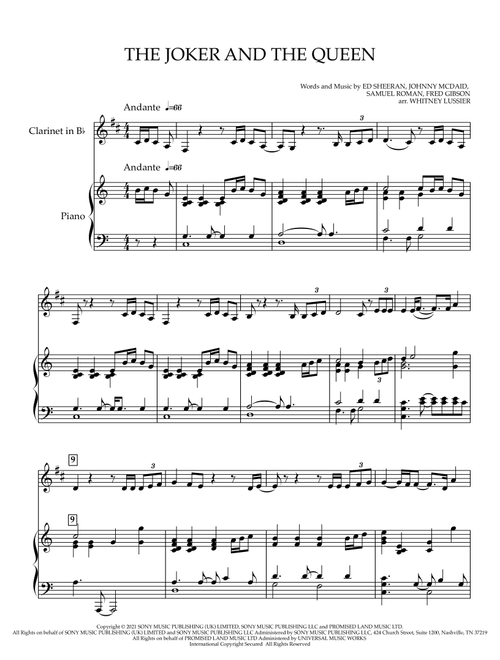 The Joker And The Queen (Arr. Whitney Lussier) - Ed Sheeran (Clarinet and Piano)