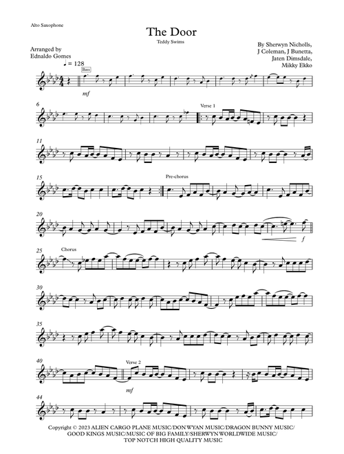 The Door (Arr. Ednaldo Gomes) - Teddy Swims (Alto Sax Solo)