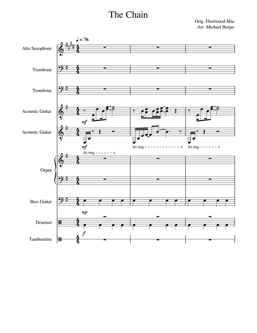 The Chain (Fleetwood Mac) Sheet music for Trombone, Organ, Tambourine