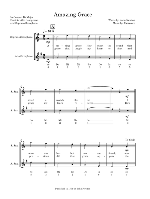 Amazing Grace – John Newton (Sax Duet)