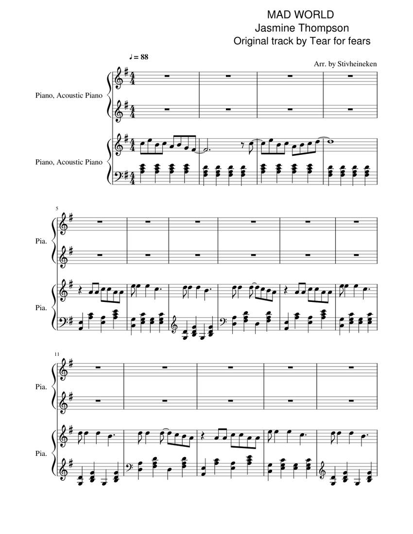 Partition Piano Mad World Jasmine Thompson Pdf
