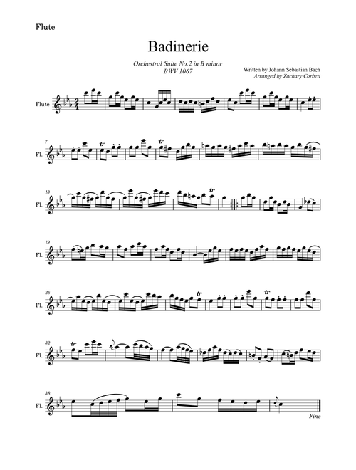 Badinerie BWV 1067 (Arr. Zachary Corbett) - Johann Sebastian Bach (Flute Solo)