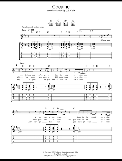 Cocaine - JJ Cale (Guitar Tab)