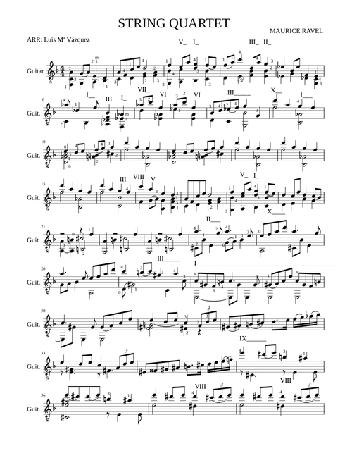 STRING QUARTET RAVEL , guitar solo , 1º mov