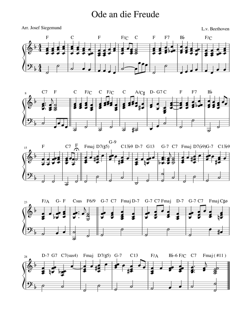 Ode an die Freude / Ode to joy Sheet Music with Chords for Piano