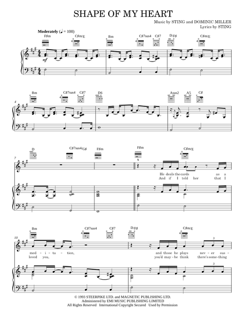 Shape of My Heart - Sting (Piano-Vocal-Guitar)
