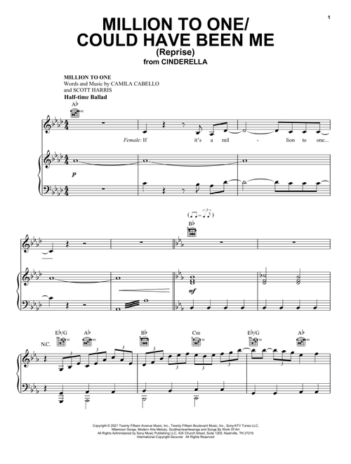 Million To One / Could Have Been Me (Reprise) (from the Amazon Original Movie Cinderella) - Camila Cabello and Nicholas Galitzine (Piano-Vocal-Guitar)