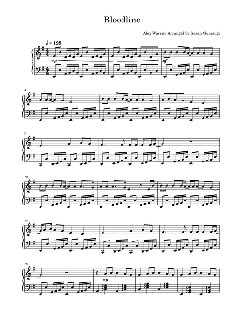Bloodline (Arr. Susan Murasugi) - Alex Warren With Jelly Roll (Piano Solo)