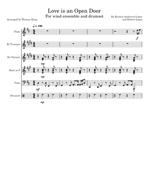 Love Is an Open Door – Kristen Bell, Santino Fontana - Wind Quintet