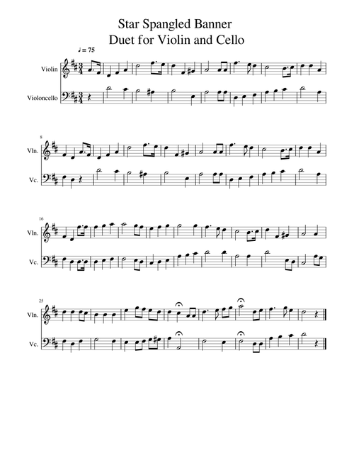 Star Spangled Banner Duet for Violin and Cello