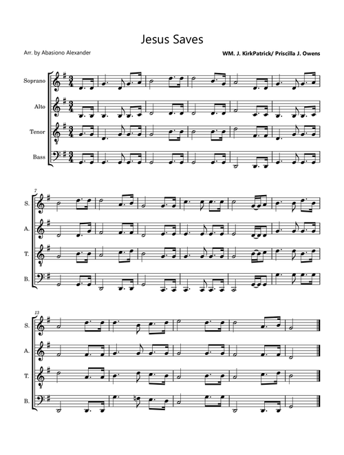 Jesus Saves (Arr. Abasiono Alexander) - WM. J. KirkPatrick / Priscilla J. Owens (Choral, SATB)