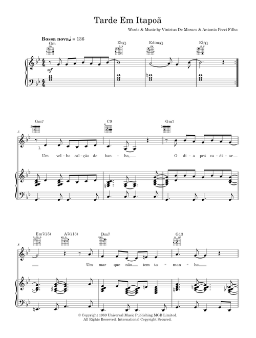 Tarde Em Itapoa - Vinicius de Moraes (Piano-Vocal-Guitar (Piano Accompaniment))