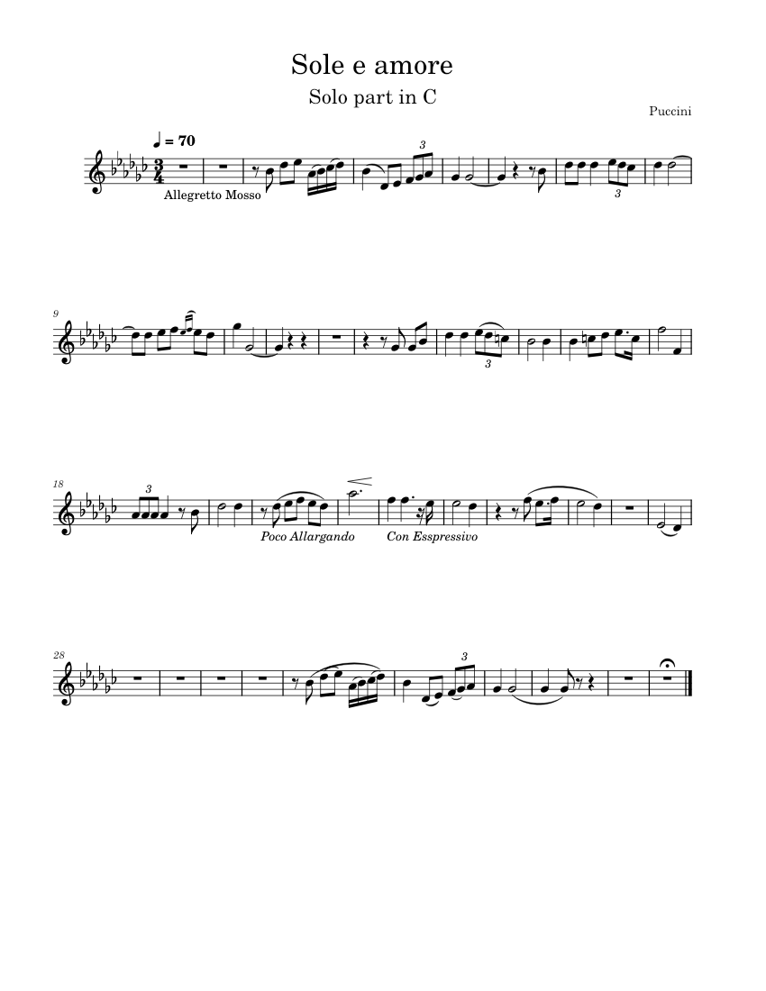 Sole e amore Puccini Sheet music for Trumpet in c (Solo