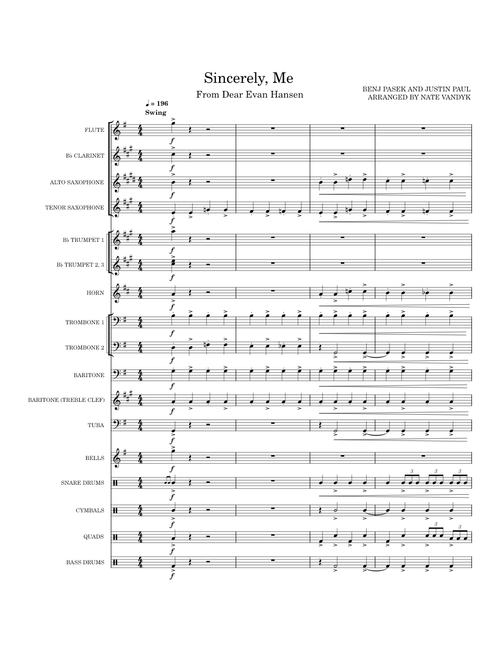 Sincerely, Me – Pasek and Paul 's "Sincerely, Me" from DEAR EVAN HANSEN - Marching Band